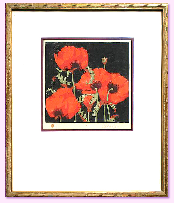 Casson Poppies Linocut Framed