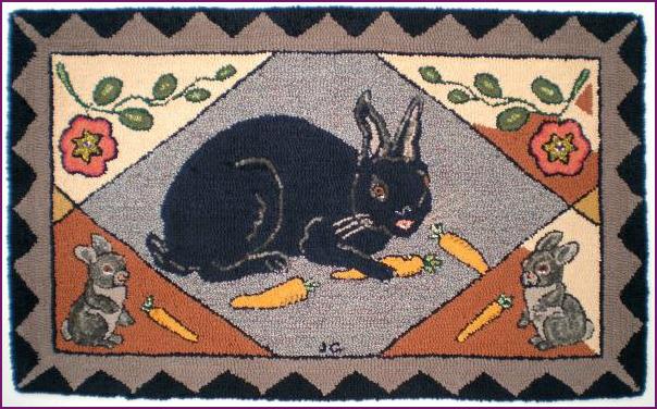 3 Rabbits Hooked Rug Front